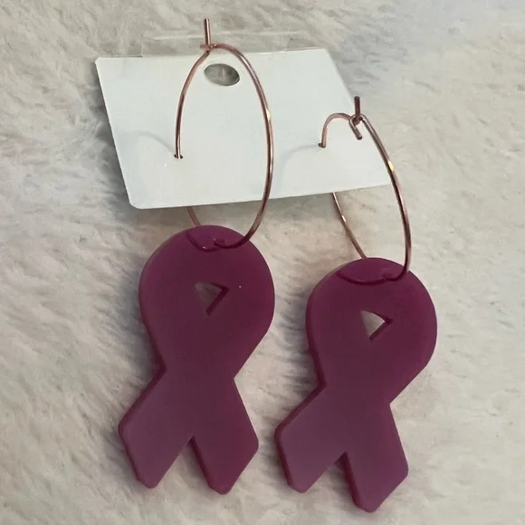 Breast cancer awareness leopard cheetah print ribbon earrings - Picture 2 of 3